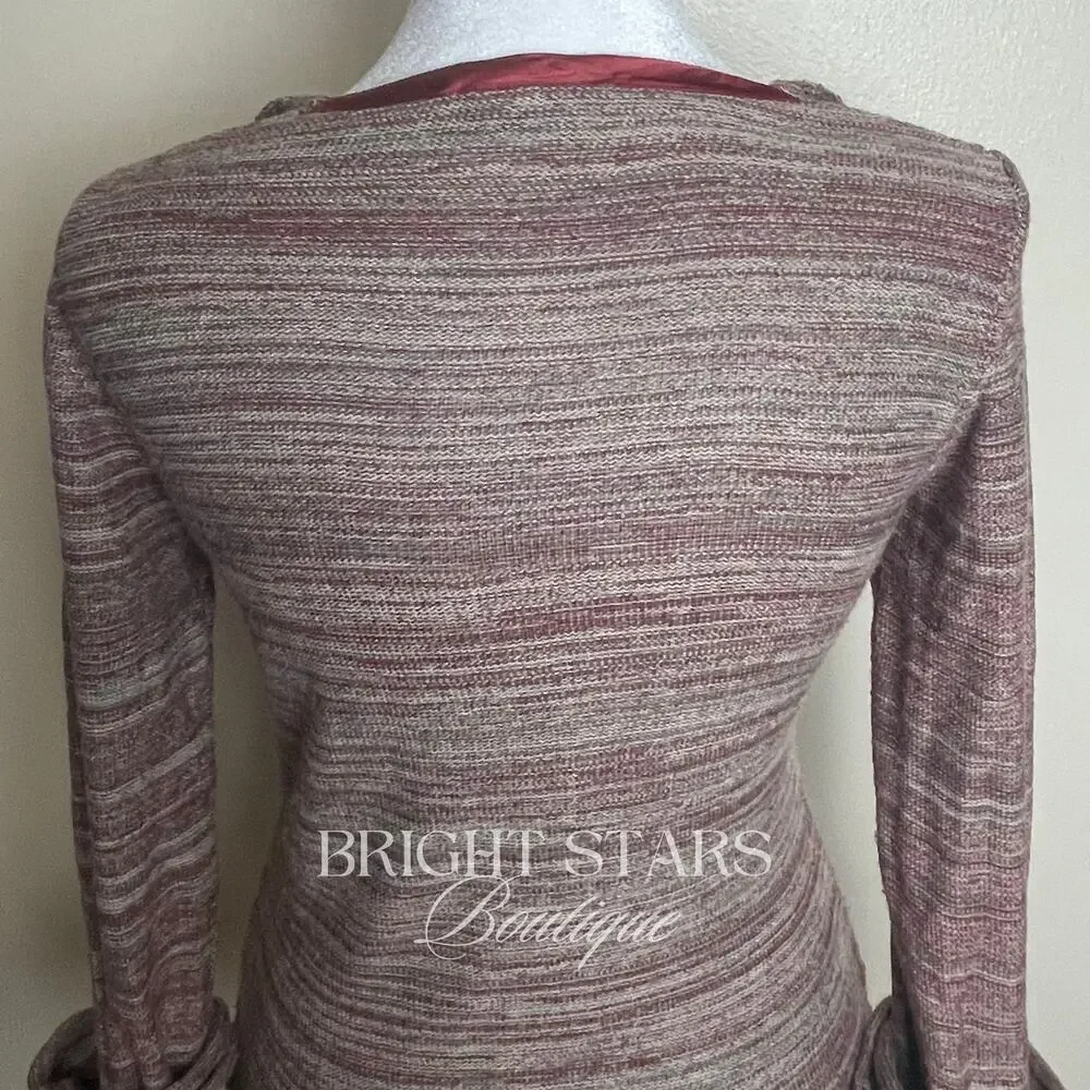 Brown Sweater Long Sleeve Gold Foiled Fold Back Cuffs ALT ASO Monica Lorelai